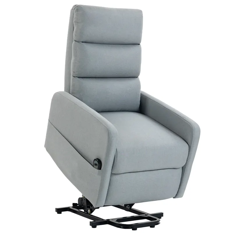 HOMCOM Fotoliu relax electric cu ajutor la ridicare, Telecomandă, Spumă moale, Buzunar lateral, Tapițerie cu aspect de in, Gri