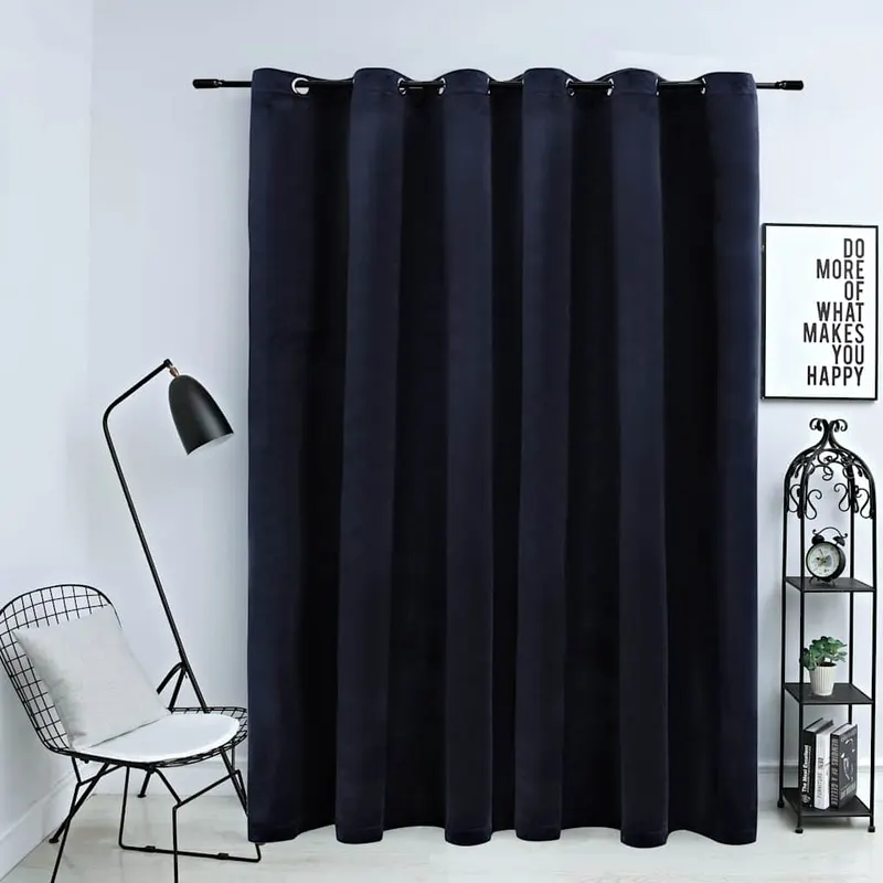 Draperie opaca cu inele metalice, negru, 290 x 245 cm, catifea
