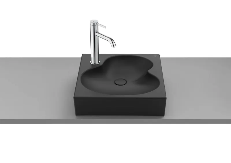 Lavoar Roca A327A14080, Ohtake, montaj pe blat, zona montaj interior, elemente fixare ascunse, negru