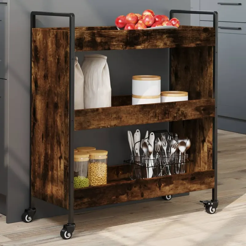 carucior de bucatarie stejar fumuriu 70x30x82 cm lemn prelucrat
