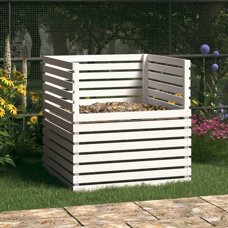 compostor, alb, 100x100x102 cm, lemn masiv de pin