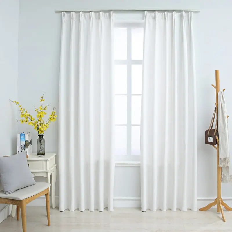 draperii opace cu carlige, 2 buc., alb ivoriu, 140 x 175 cm