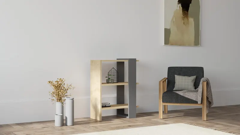 Bibliotecă Yonca, Antracit - Stejar, 52x25x70 cm - Antracit - Stejar