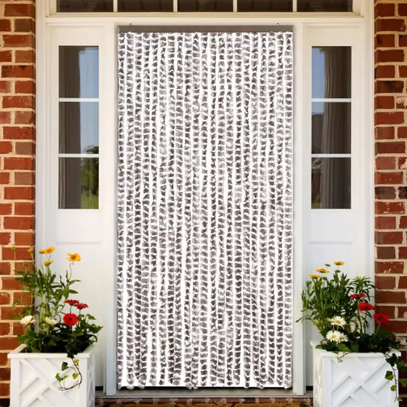 perdea pentru insecte, gri taupe si alb, 90 x 220 cm, chenille
