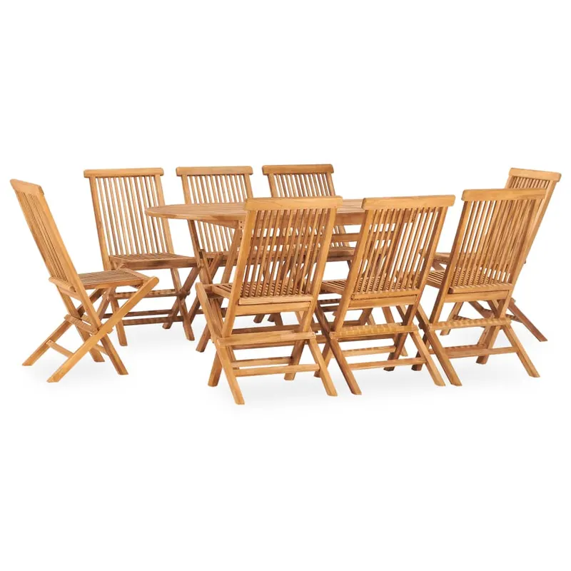 set mobilier de exterior pliabil, 9 piese, lemn masiv de tec