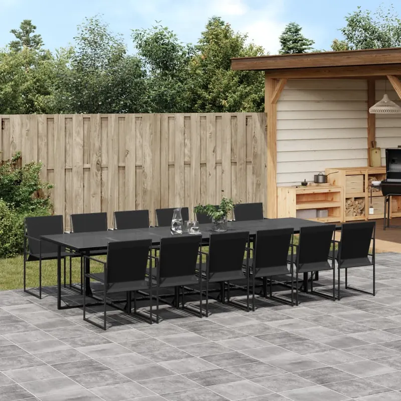 set mobilier de gradina, 13 piese, negru, textilena