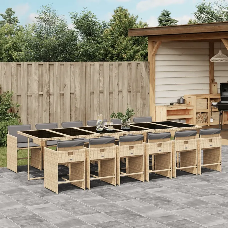 set mobilier gradina cu perne, 13 piese, bej combinat poliratan