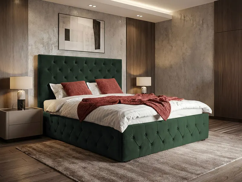 Pat Tapitat cu somiera fixa - Noble Verde - Velluto 27 180x200