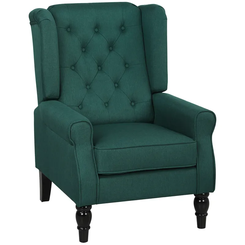 HOMCOM Fotoliu elegant cu urechi, bine tapițat, husă detașabilă, 74 x 86 x 102 cm, Verde închis