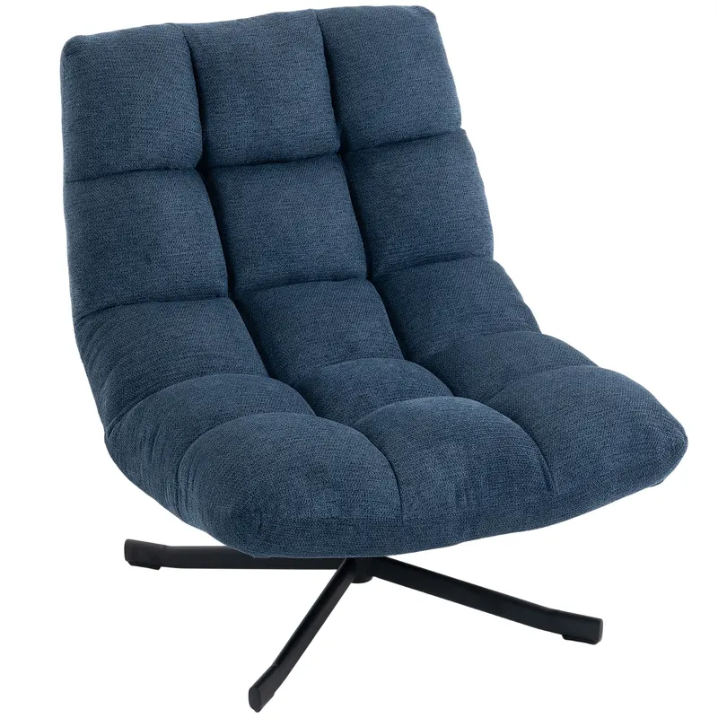 HOMCOM Scaun accent rotativ, fotoliu lounge modern fără cotiere cu picioare din oțel, albastru închis