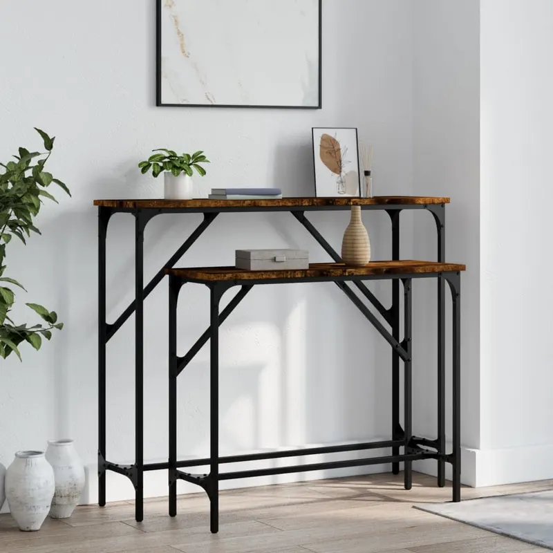 masute console, 2 buc., stejar fumuriu, lemn compozit