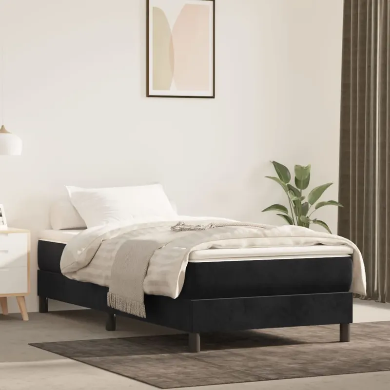 pat box spring cu saltea, negru, 90x190 cm, catifea