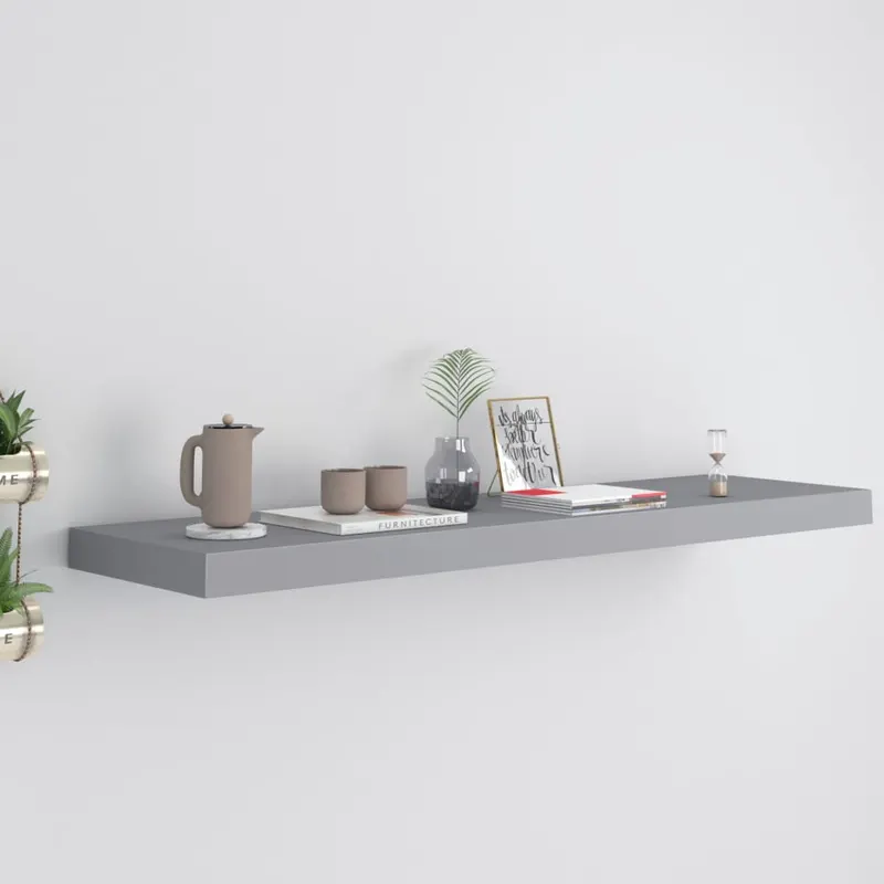 raft de perete suspendat, gri, 90x23,5x3,8 cm, mdf