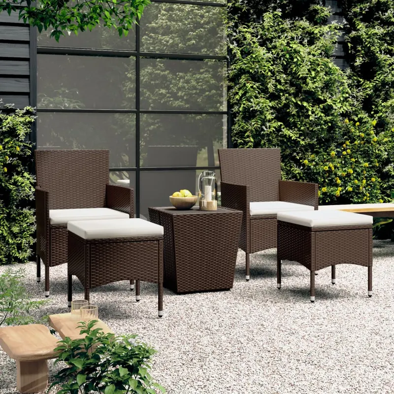 set mobilier bistro, 3 piese, maro, poliratan/sticla securizata