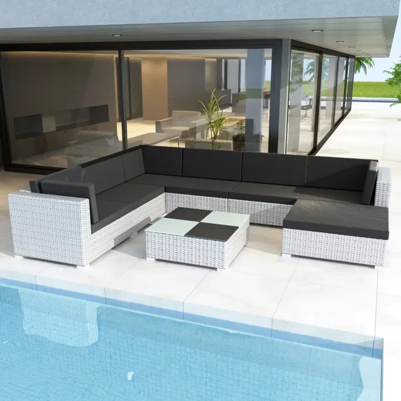 set mobilier de gradina cu perne, 8 piese, alb, poliratan