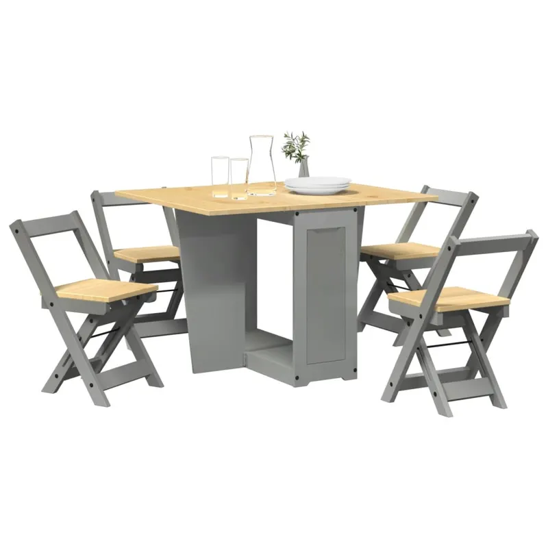 set mobilier tip fluture corona, pliabil 5 piese gri lemn pin