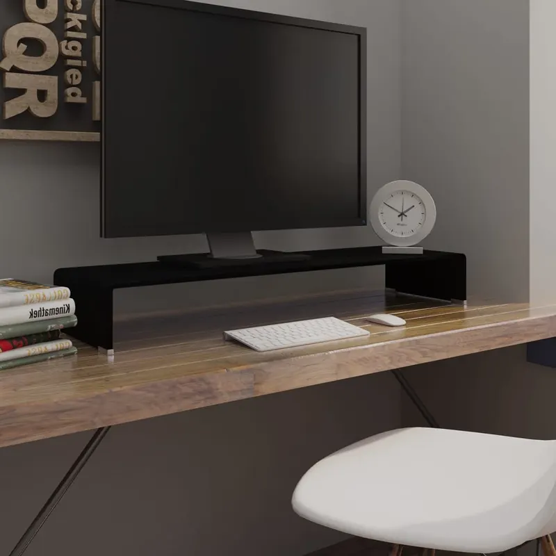 stand tv/suport monitor din sticla, 100x30x13 cm, negru