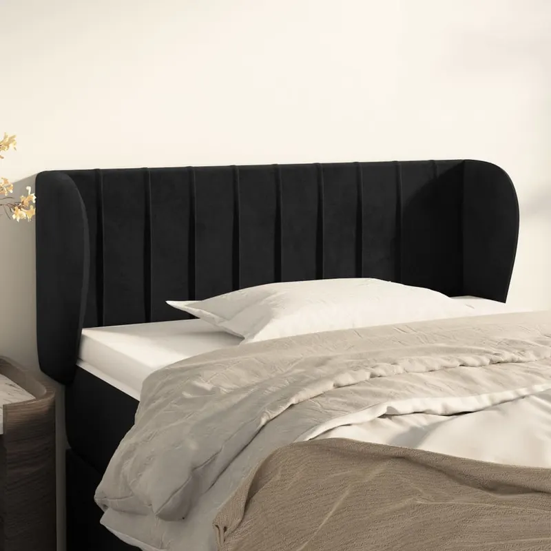 tablie de pat cu aripioare negru 93x23x78/88 cm catifea