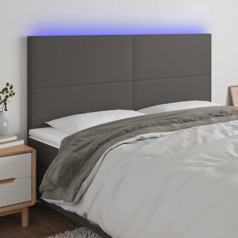 tablie de pat cu led, gri, 180x5x118/128 cm, piele ecologica