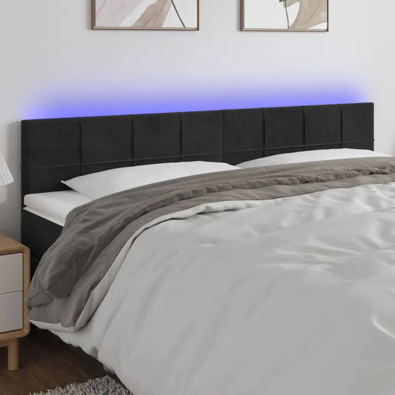 tablie de pat cu led, negru, 160x5x78/88 cm, catifea