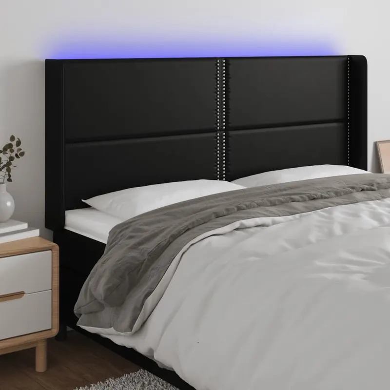 tablie de pat cu led, negru, 203x16x118/128 cm, piele ecologica