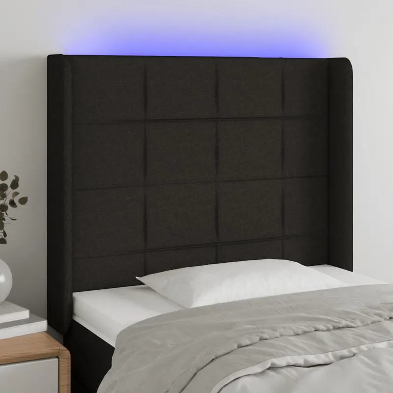 tablie de pat cu led, negru, 93x16x118/128 cm, textil