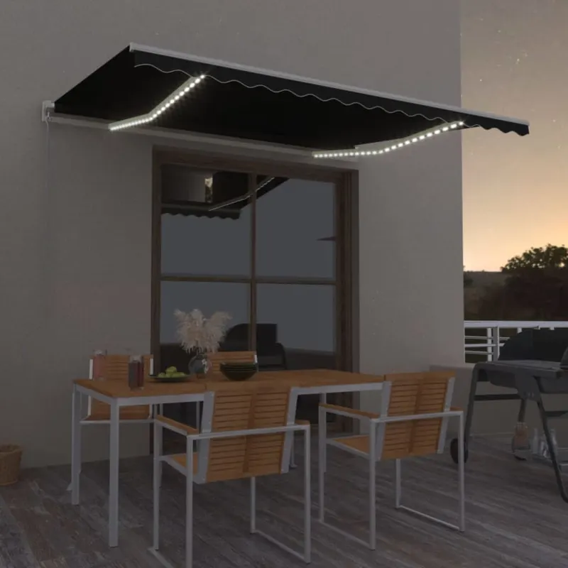 copertina retractabila manual cu led, antracit, 450x300 cm
