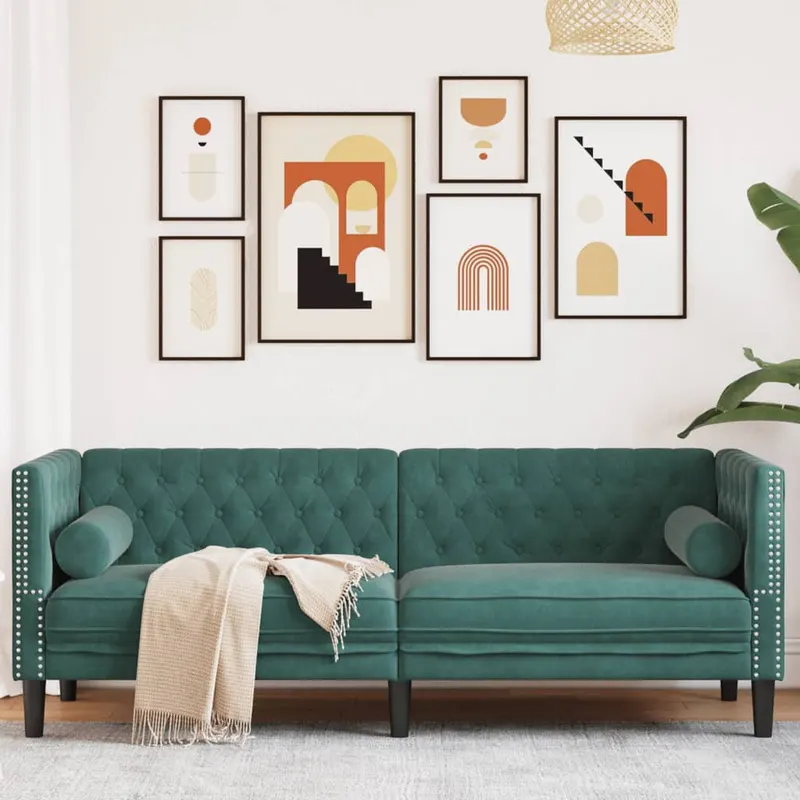 canapea chesterfield cu pernute/3 locuri, verde inchis, catifea