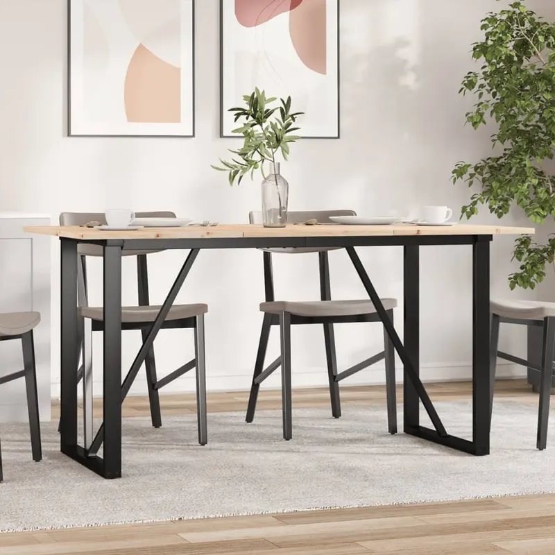 masa de bucatarie, cadru o, 160x80x75cm lemn masiv pin si fonta