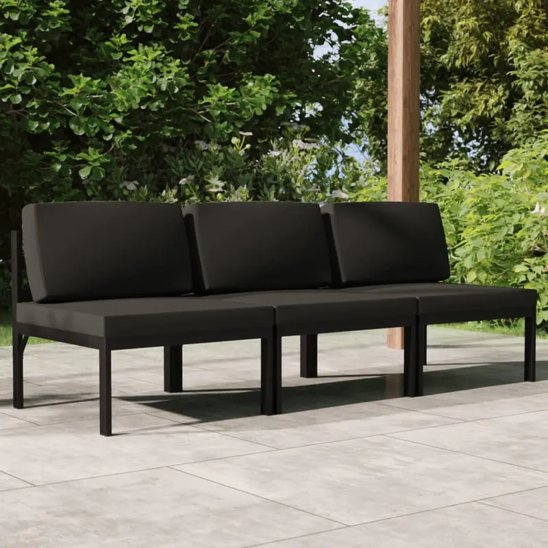 canapea de gradina cu 3 locuri si perne, antracit, aluminiu