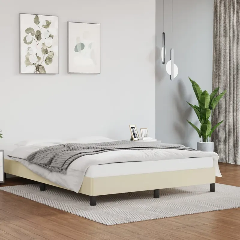 cadru de pat, crem, 140x190 cm, piele ecologica