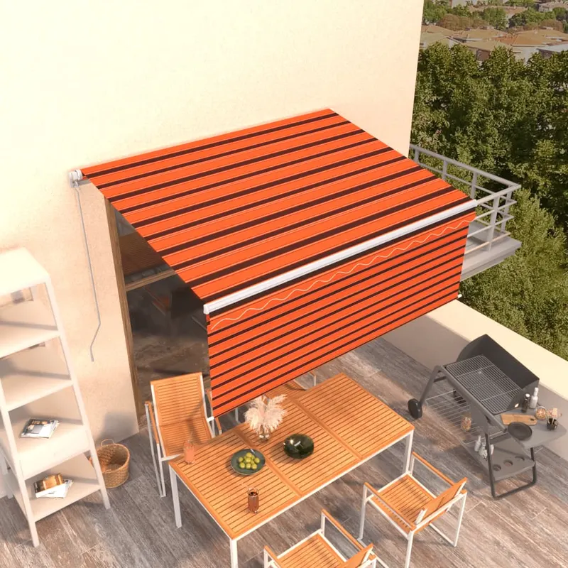 Copertina retractabila manual cu stor portocaliu&maro 3,5x2,5 m