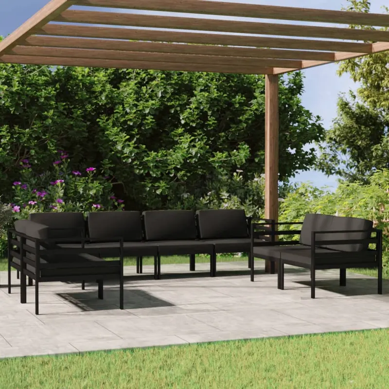 set mobilier de gradina cu perne, 8 piese, antracit, aluminiu