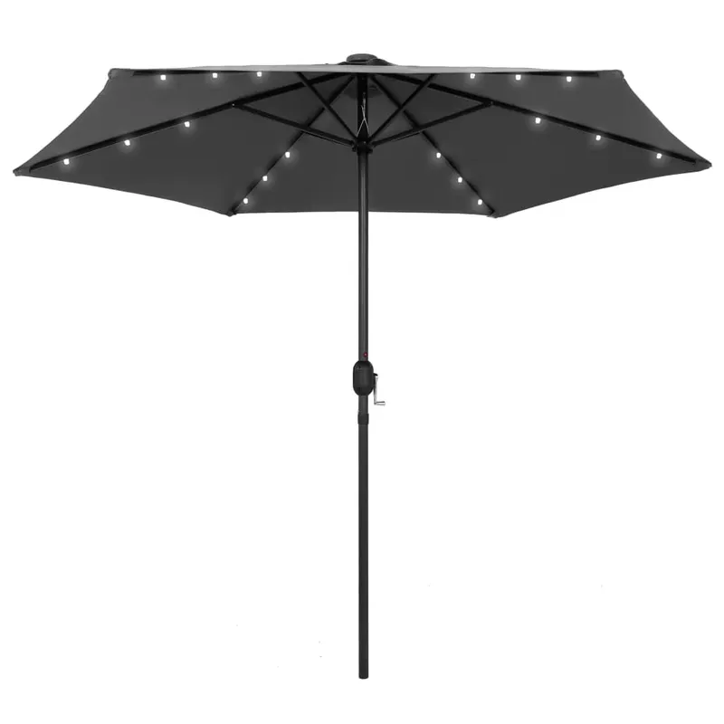 umbrela de soare cu led-uri, stalp aluminiu, antracit, 270 cm
