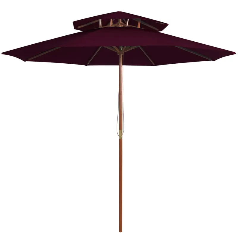 umbrela de soare dubla, stalp din lemn, rosu bordo, 270 cm