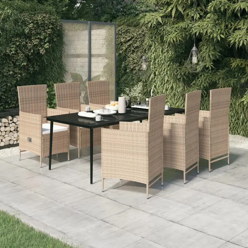 set de mobilier pentru gradina cu perne, 7 piese, bej