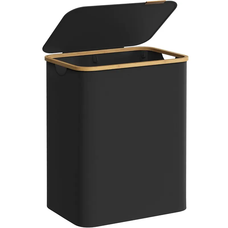 Cos de rufe textil, pliabil, cu 2 compartimente detasabile, 130L, 52x39x71 cm, negru