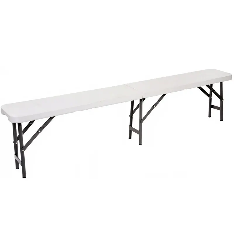 Banca pliabila gradina sau catering, cadru otel acoperit pulbere, HDPE rezistent apa, 180x24.5x42 cm, alb