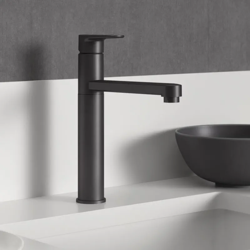 Baterie de bucatarie Ideal Standard Alpha BC501XG, 3/8 , monocomanda, pipa medie, tip L, pivotanta, mat, negru
