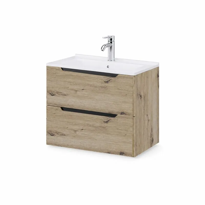 Mobilier lavoar pe blat Fluminia Malta, finisaj neted, 60cm, 2 sertare soft close, Rovere Oro