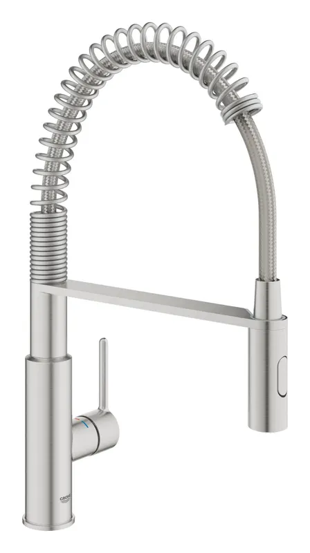 Baterie bucatarie Grohe 30614DC0, Via Cosmo, inalta, tip C, dus, 2 functii, mat, otel satinat