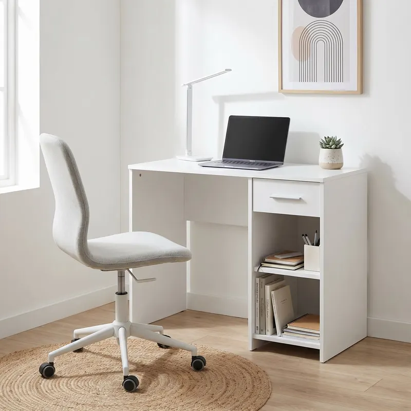 Birou Modern CMS-505-BB-1 Home Collection® Concept cu Sertar și 2 Rafturi, Alb - Maro - Stejar - Antracit, 90x52x75 cm - Alb