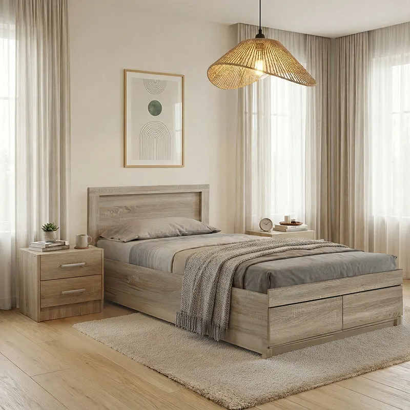 Set dormitor cu pat Olympus Sonoma, lemn, 120x200 cm - Stejar