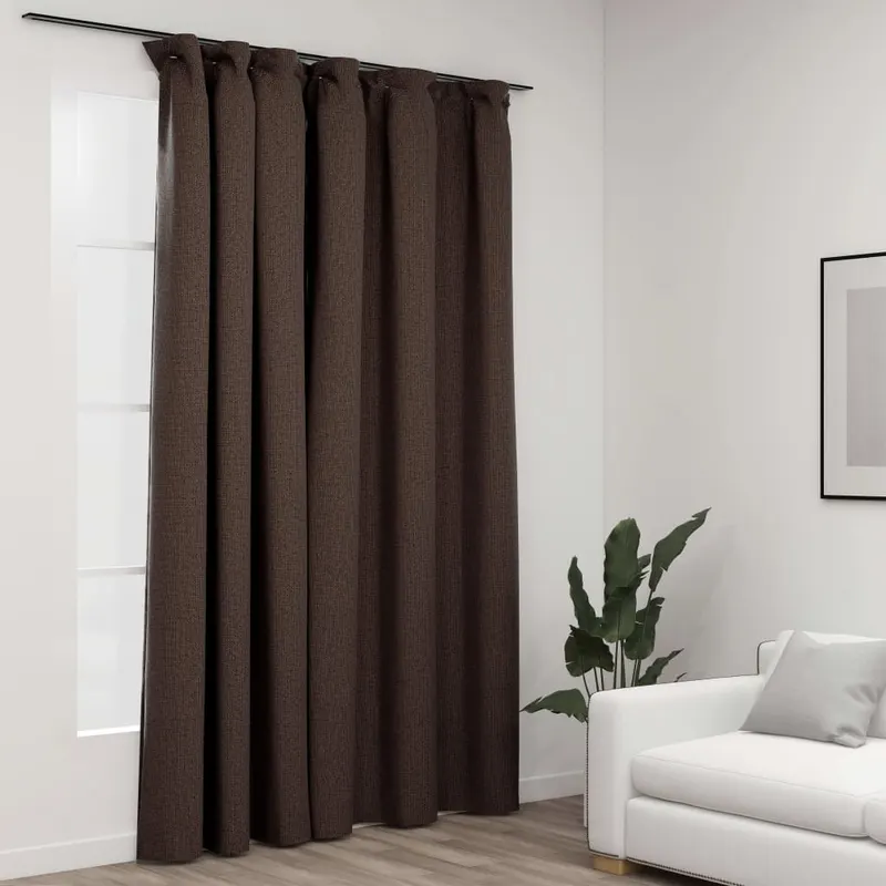 draperie opaca, aspect de in, gri taupe, 290x245 cm, cu carlige