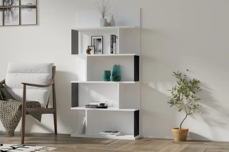 Bibliotecă Alex, Diverse culori, 80x22x160 cm - Alb