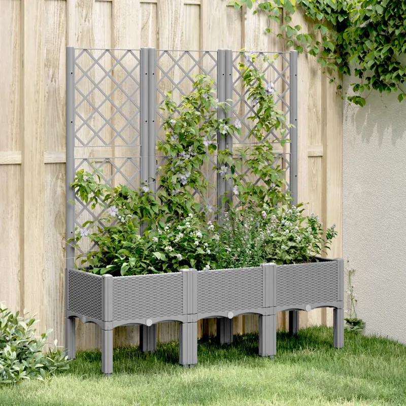 jardiniera de gradina cu spalier gri deschis 120x40x142 cm pp
