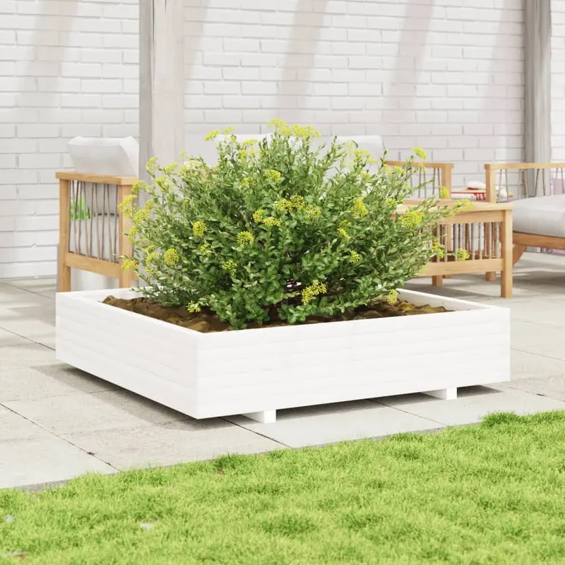 jardiniera de gradina, alb, 110x110x26,5 cm, lemn masiv de pin