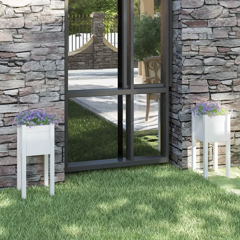 jardiniere de gradina, 2 buc., alb, 31x31x70 cm, lemn masiv pin
