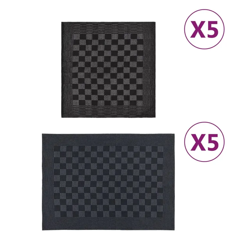 set de prosoape, 10 buc., negru si gri, bumbac