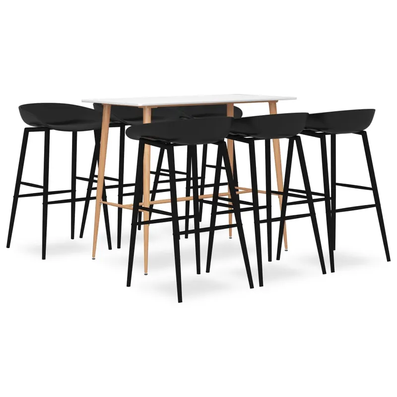 set mobilier de bar, 7 piese, alb si negru